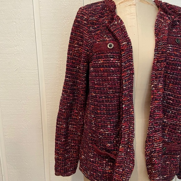 J Jill Burgundy Tweed Knit Sweater Jacket - Picture 3 of 5